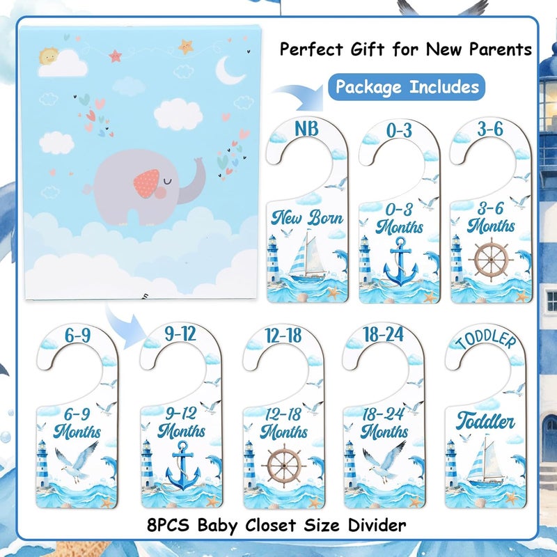 CORNER LACE Baby Closet Dividers 8PCS, Nautical Themed Wooden Double-Sided Clothes Size Hanger/Organizer from Newborn to Toddler for Nursery Decor Baby Shower Birthday Gender Reveal Party Gift - Image 5